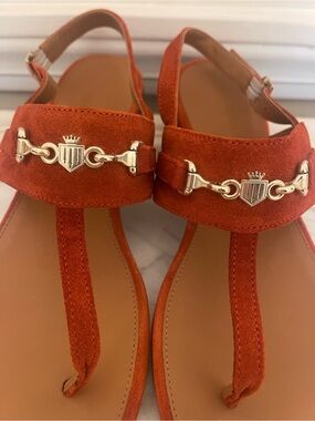 Women's Suede T-Strap Sandals in Rust Orange